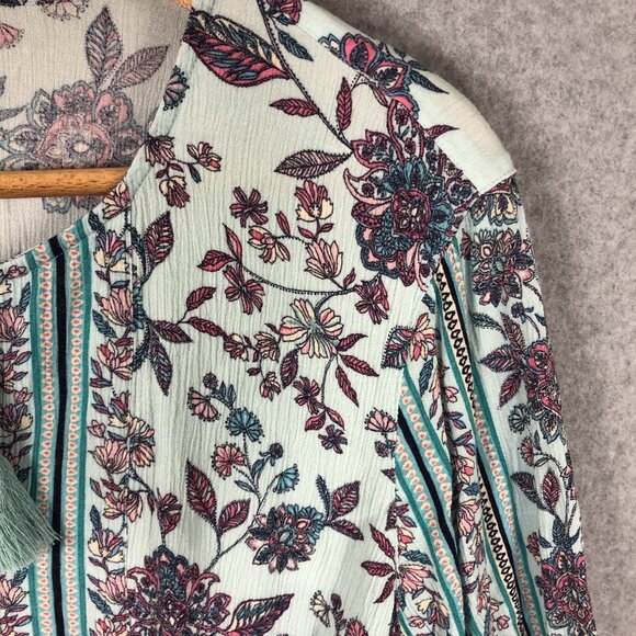 J JIll Blue Tunic Blouse Floral Blue Size Large - Picture 2 of 5